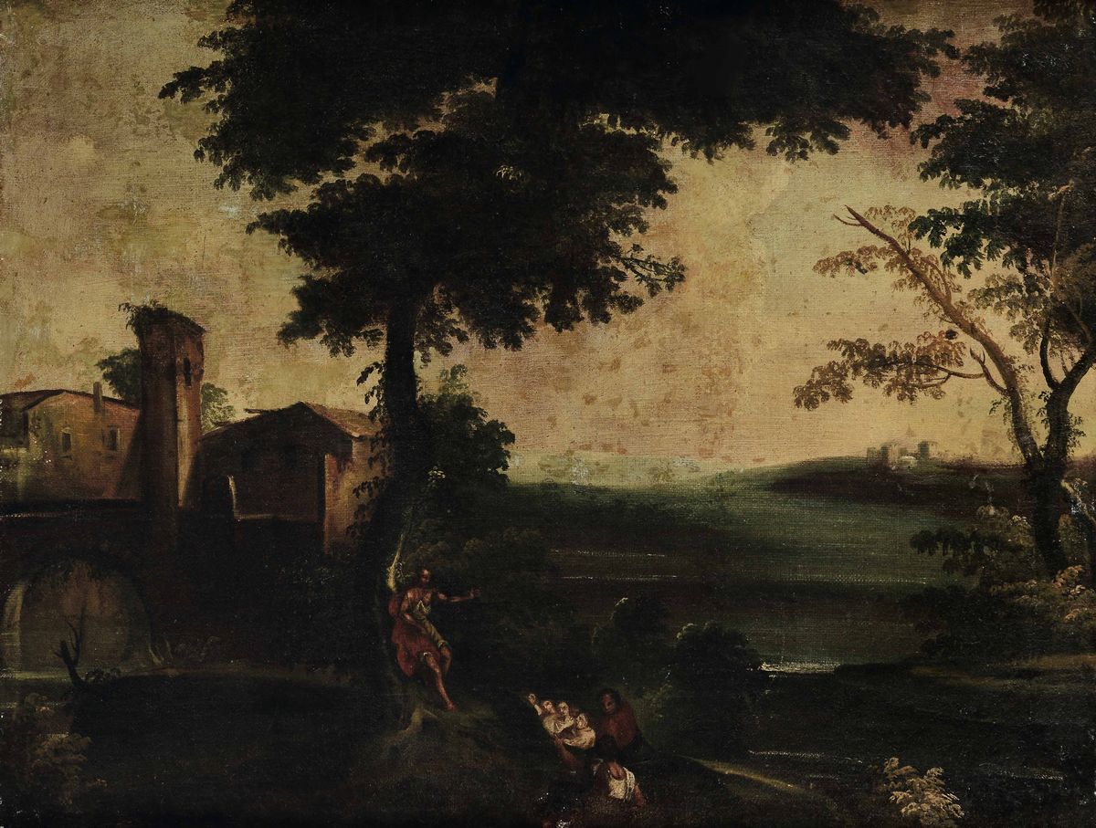 Scuola del XVIII Secolola Fuga in Egitto Loth e le Figlie