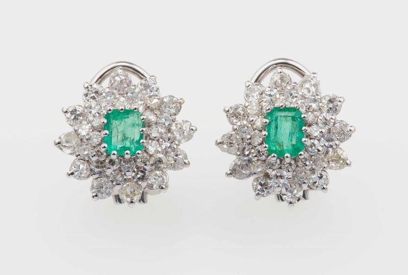 Orecchini con smeraldi Colombia e diamanti  - Asta Gioielli | Asta a Tempo - Cambi Casa d'Aste