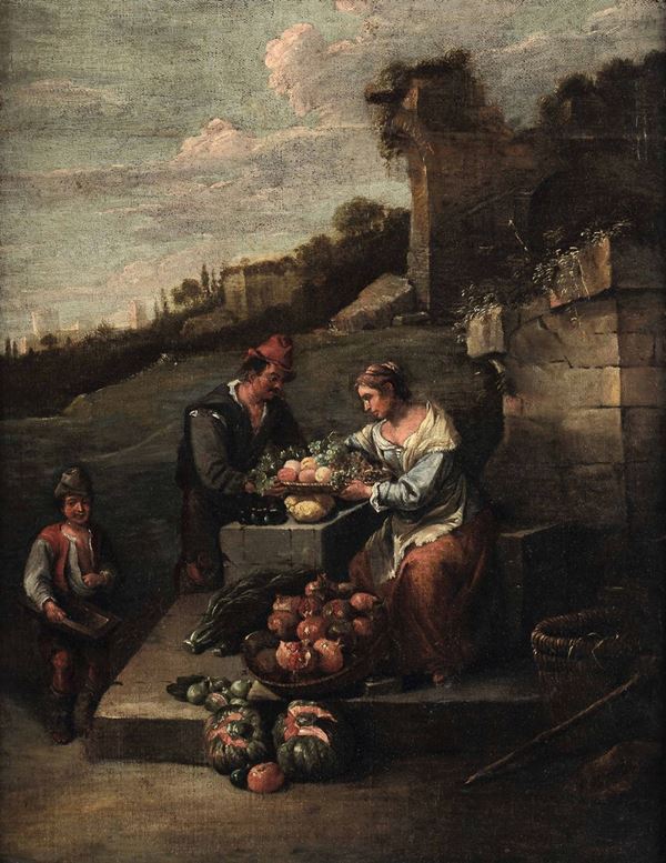 Scuola romana del XVII secolo Venditori di frutta