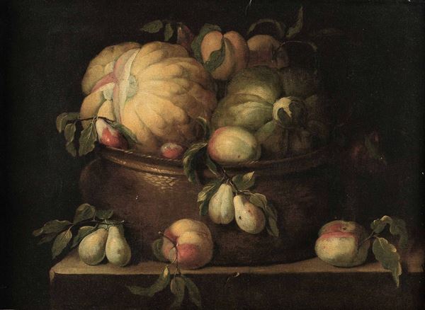 Scuola dell'Italia meridionale, XVIII secolo Natura morta con paiolo colmo di frutti e ortaggi
