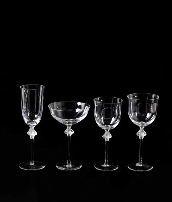 Servizio di bicchieri Roxane Francia, Manifattura Lalique, ultimo terzo del Novecento