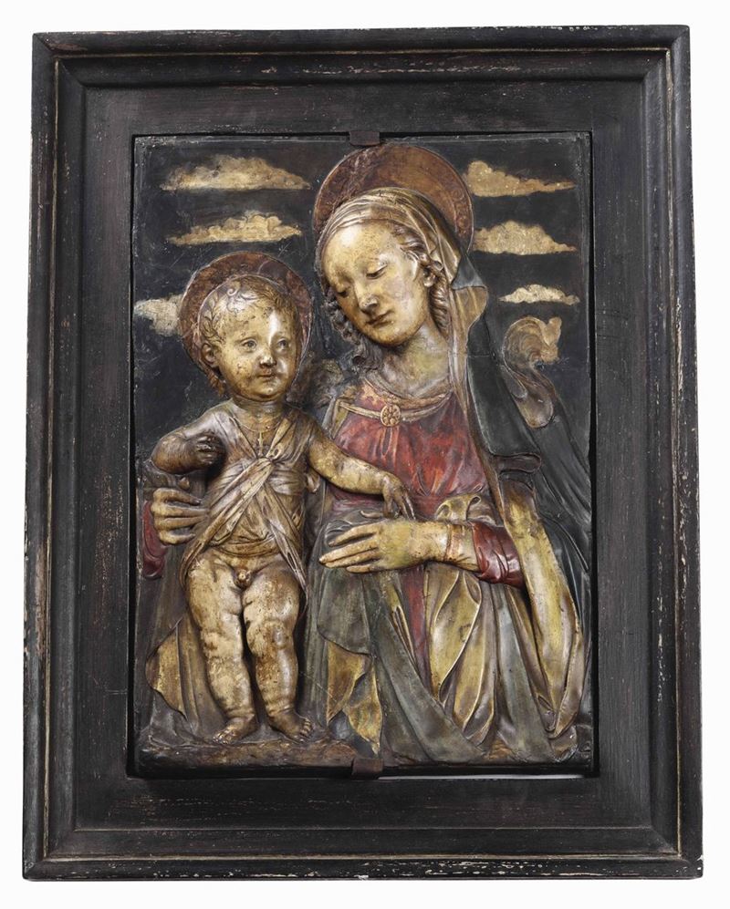 Madonna con Bambino. Stucco policromo. Plasticatore del XIX secolo  - Auction Important Sculptures, Furnitures and Works of Art - Cambi Casa d'Aste