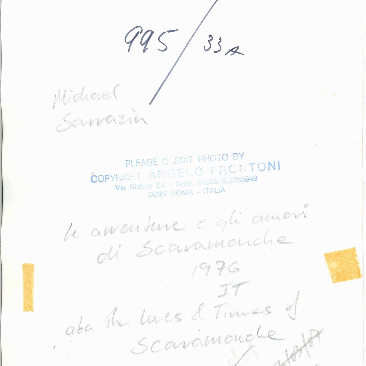 Angelo Frontoni - "le Avventure e gli Amori di Scaramouche", con Ursula Andress e Michael Sarrazi...