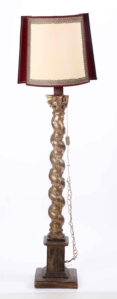 Colonna a Torchon in Legno Intagliato Dorato, XIX Secolo
