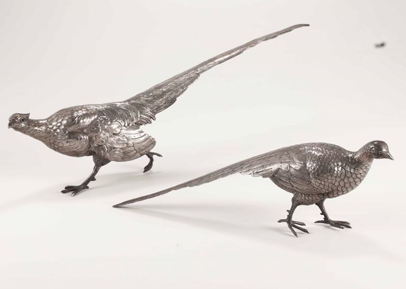 Coppia di fagiani in metallo argentato  - Auction Antiques | Time Auction - Cambi Casa d'Aste