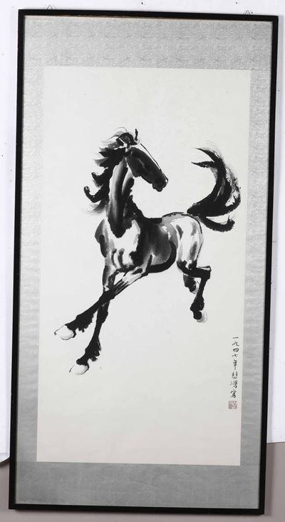 Stampa cinese raffigurante cavallo, cm 103x54