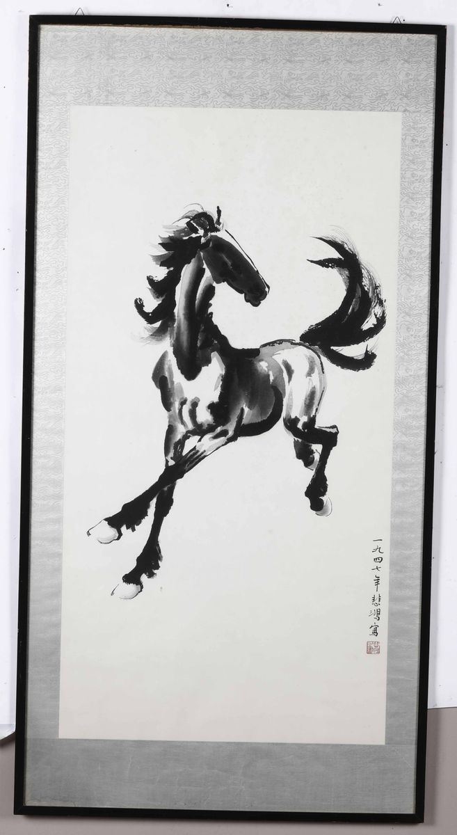 Stampa cinese raffigurante cavallo  - Auction Antiques | Timed Auction - Cambi Casa d'Aste