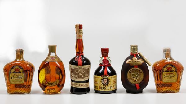 Marnier, Cherry Marnier Dimple Scotch Whisky Vecchia Romagna, Brandy Etichetta Oro Gran Duque D'Alba, Brandy Solera Gran Reserva Crown Royale, Blended Canadian Whisky
