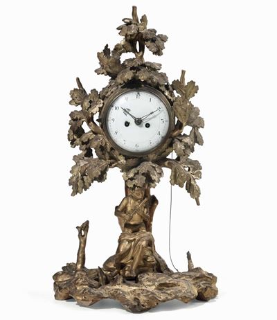 Pendola da Tavolo con Cassa in Legno Intagliato e Dorato, XIX-XX Secolo