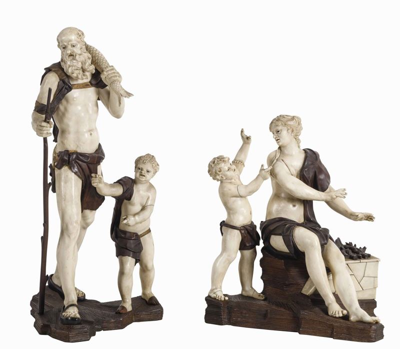 La famiglia del pescatore. Avorio, essenze lignee e vetro. Simon Troger (1683-1768). Baviera, metà del XVIII secolo  - Asta Importanti Sculture, Arredi e Oggetti d'Arte - Cambi Casa d'Aste