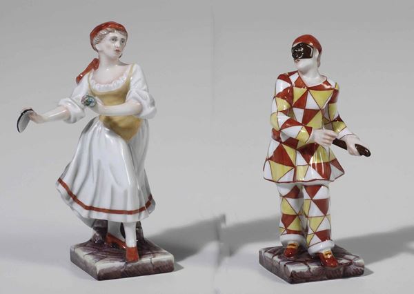 Coppia di figurine "Arlecchino e Colombina" Doccia, Manifattura Ginori, XX secolo