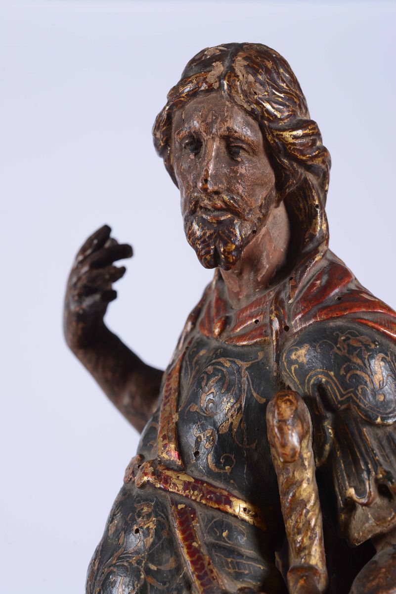 Scultura in Legno Policromo e Dorato Raffigurante San Paolo. Artista Lombardo del XVI Secolo