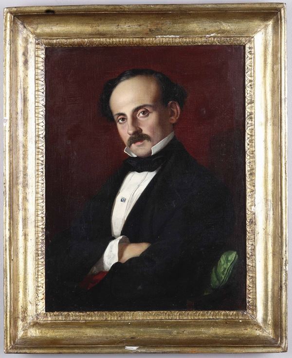 Artista della metà del XIX secolo Ritratto di gentiluomo con sparato bianco