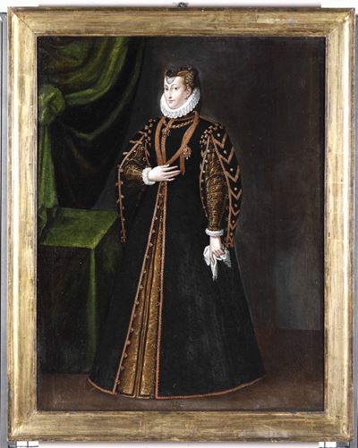 Artista Centro-europeo del XVI Secoloritratto di Maria Stuarda in Piedi in Abito Nero