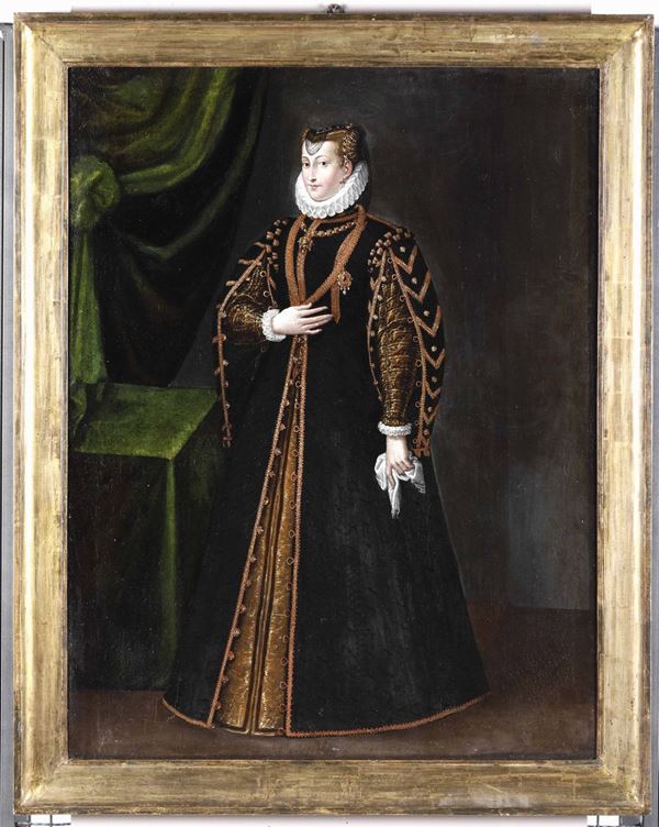 Artista centro-europeo del XVI secolo Ritratto di Maria Stuarda in piedi in abito nero