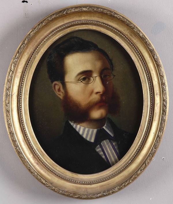 Artista della seconda metà del XIX secolo Ritratto di gentiluomo con occhiali e basettoni