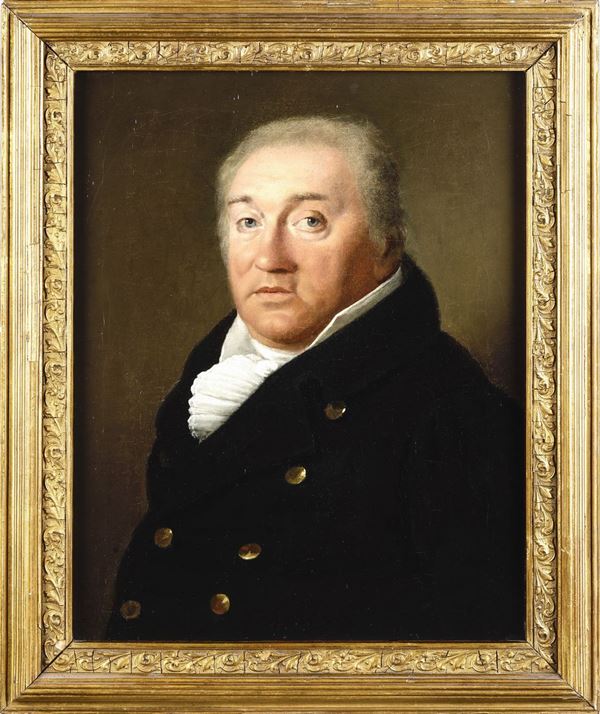 Artista francese della fine del XVIII secolo Ritratto di anziano gentiluomo dai capelli bianchi in abito nero
