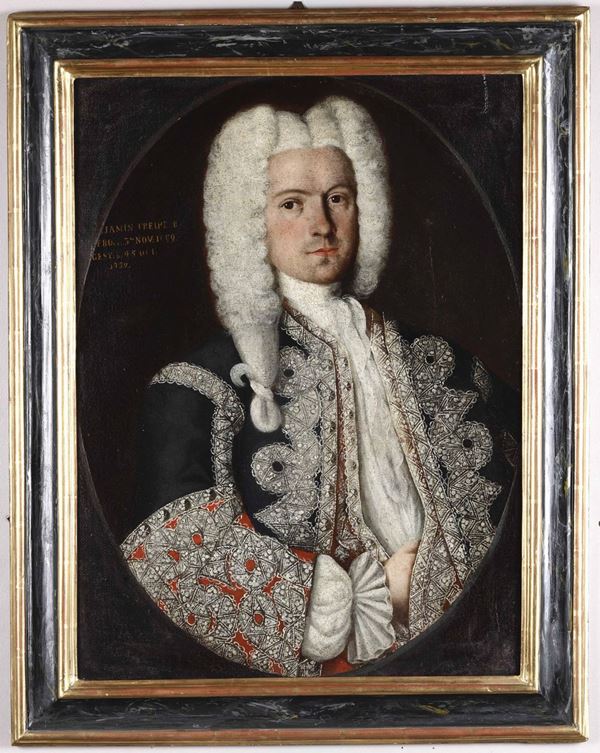 Artista nordico del XVIII secolo Ritratto di gentiluomo in parrucca bianca