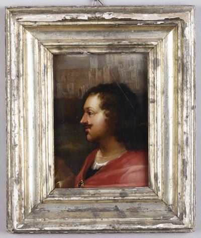 Artista Fiammingo del XVII Secoloritratto di Gentiluomo di Profilo con Sfondo di Città