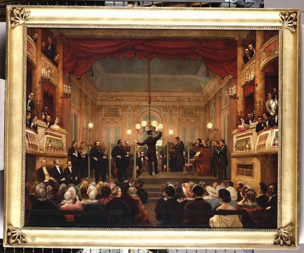 Artista della seconda metà del XIX secolo Interno di teatro con concerto