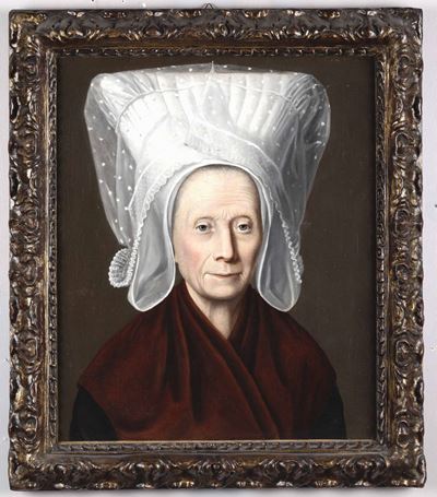 Ludwig Guttenbrunn (1750 - 1819), Attribuito Aritratto Anziana con Grande Copricapo Bianco