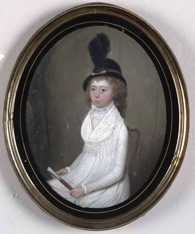 Artista Neoclassicoritratto di Giovinetta in Bianco con Cappello Nero e Pennacchio