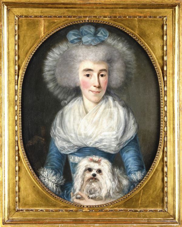 Artista francese degli inizi del XIX secolo Gentildonna con cagnolino
