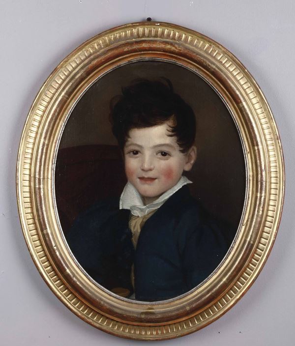 Pittore del XIX secolo Ritratto di bambino con grande colletto bianco