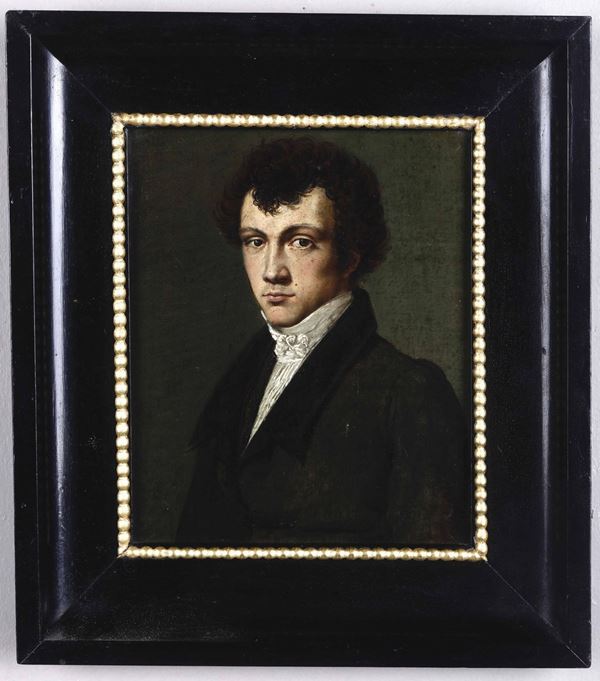 Artista della prima metà del XIX secolo Ritratto di giovane uomo con giacca grigia