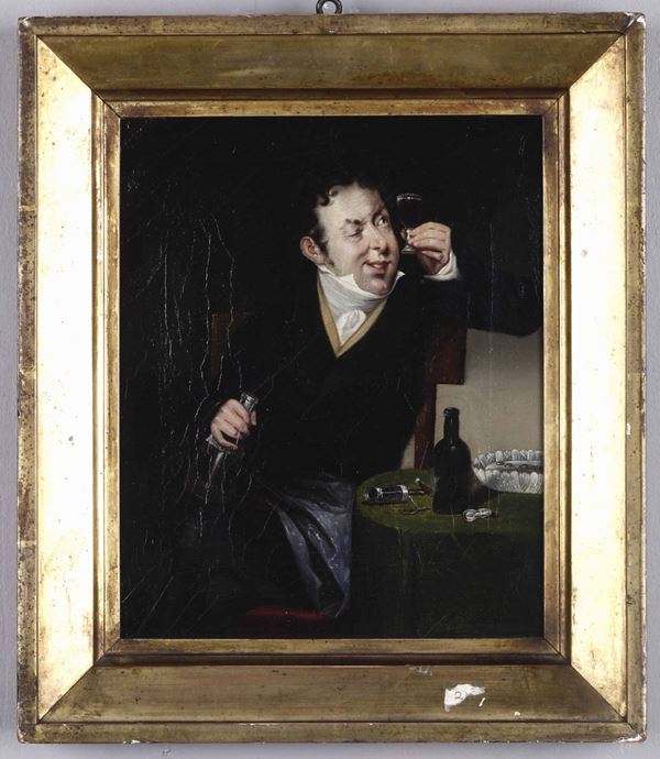 Artista inglese del XIX secolo Due ritratti ironici, allegorie l'uno del gusto e l'altro dell'olfatto
