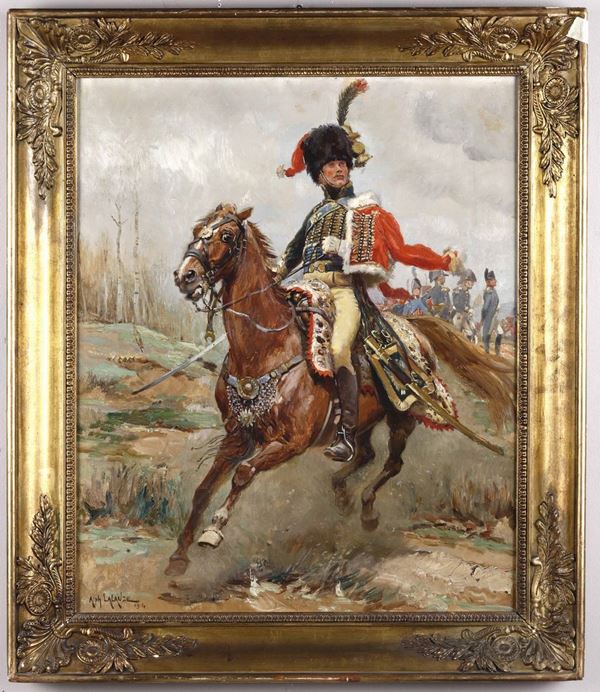 Alphonse Lalauze (1872 - 1936) Ussaro a cavallo