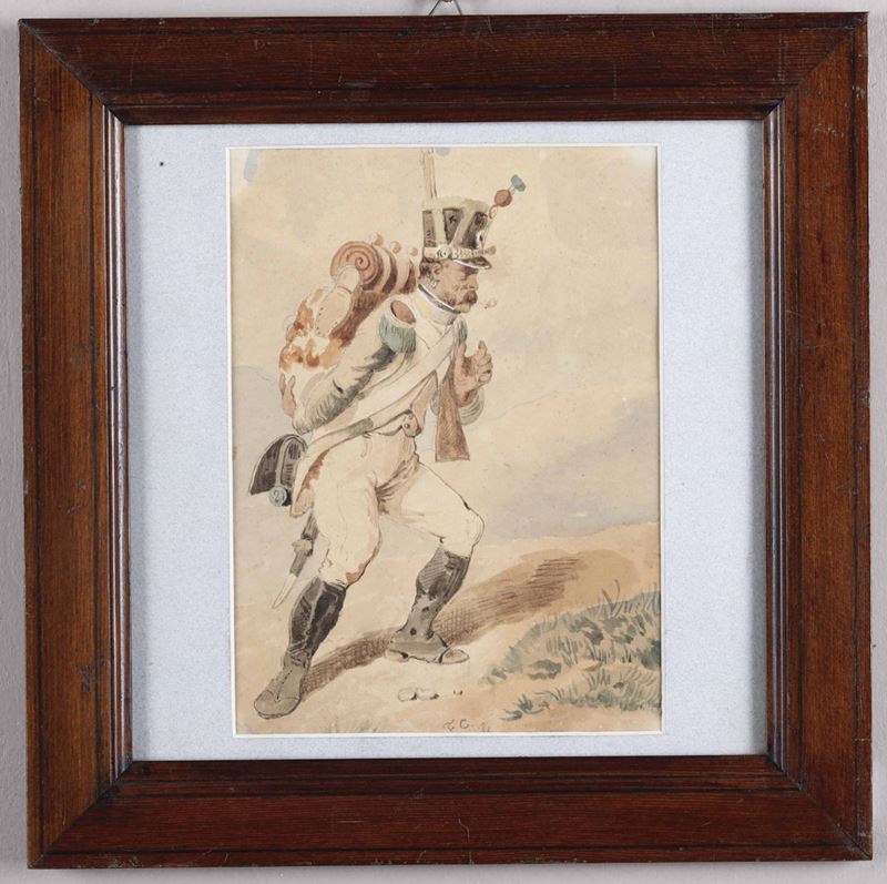 Siglato FC, secolo XIX Granatiere napoleonico  - Auction Paintings from the Giorgio Forattini collection | Timed Auction - Cambi Casa d'Aste