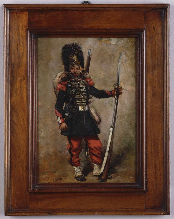 Artista della fine del XIX secolo Militare in piedi con fucile in mano