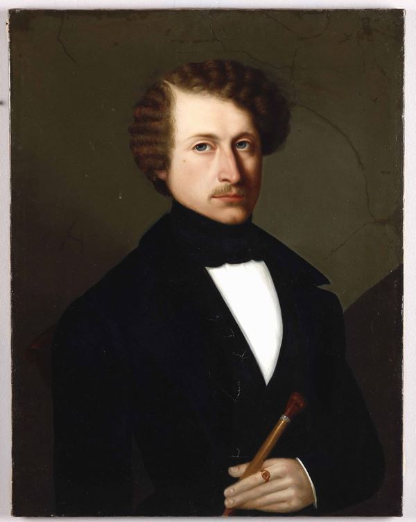 Firmato Giacobini pinxit 1844 Ritratto di gentiluomo con bastone
