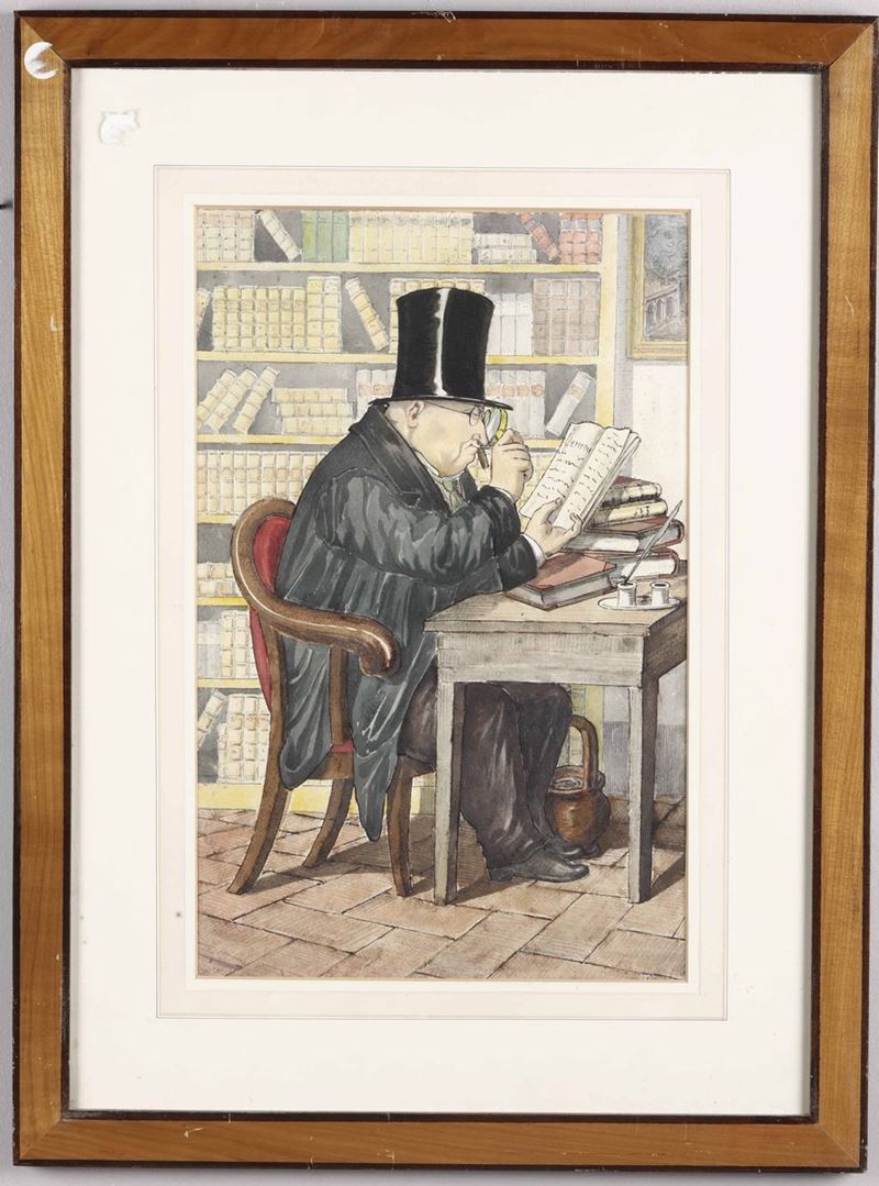 Caricatura del XIX secolo Bibliofilo  - Auction Paintings from the Giorgio Forattini collection | Timed Auction - Cambi Casa d'Aste