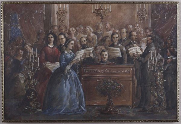 Artista della seconda metà del XIX secolo La contessa Natalia Spada che canta alla Cappella Sistina