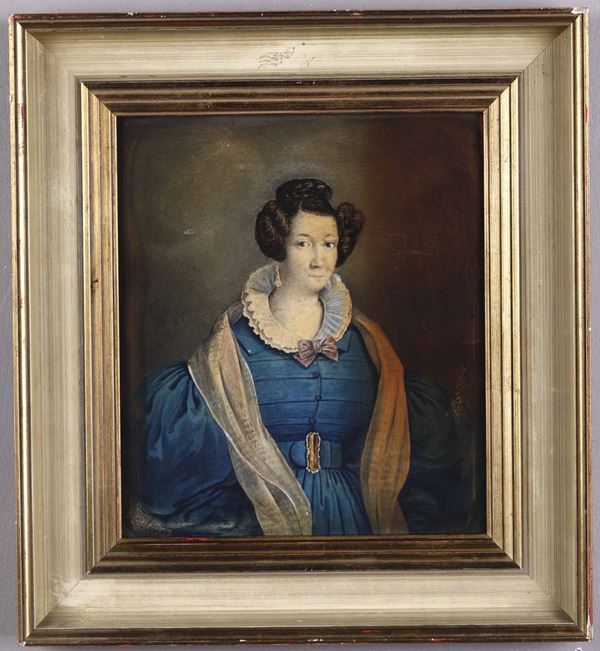 Firmato Dieben, XIX secolo Ritratto di signora in veste azzurra