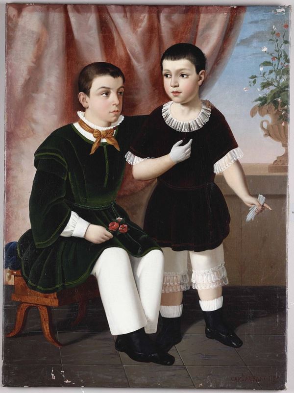 Artista del XIX secolo Ritratto di due bambini