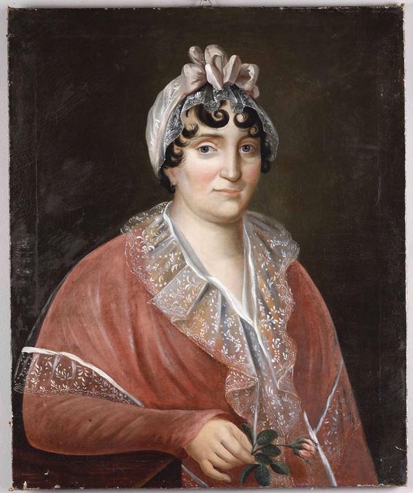 Artista dell'inizio del XIX secolo Ritratto di signora in abito rosa