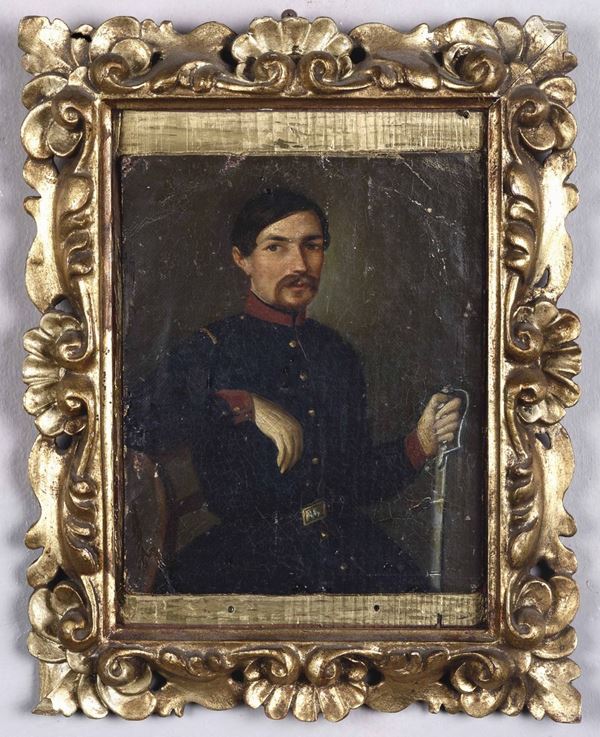 Artista del XIX secolo Ritratto di soldato con sciabola