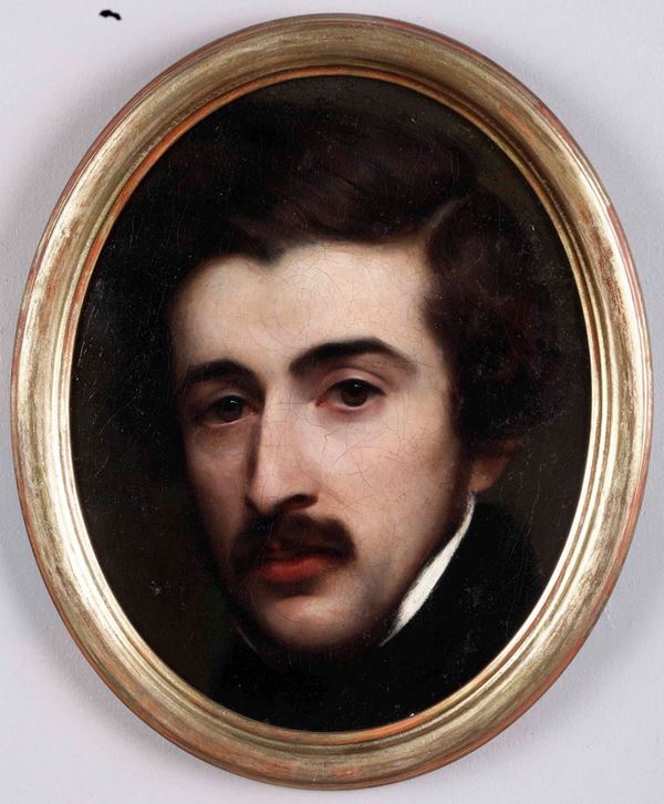 Artista della seconda metà del XIX secolo Ritratto di giovane con baffi