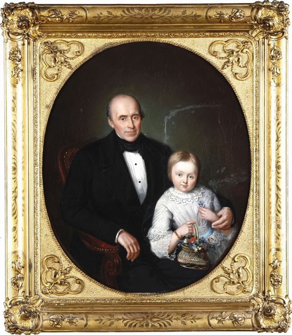 Artista del XIX secolo Ritratto di padre con bambina