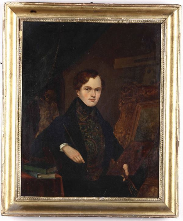 Artista della seconda metà del XIX secolo Autoritratto di giovane pittore