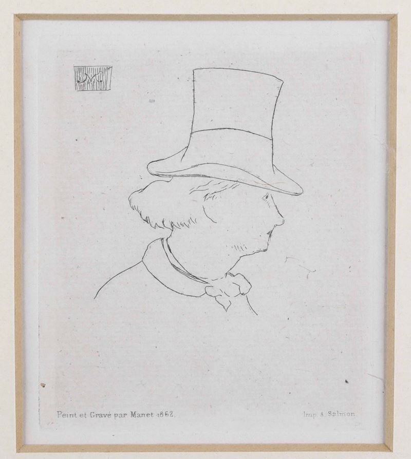 Acquaforte da Edouard Manet Ritratto di Charles Baudelaire con tuba  - Auction Forattini Time | Timed Auction - Cambi Casa d'Aste