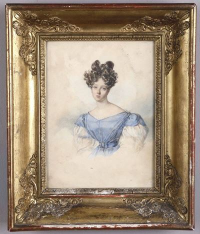 Artista Dell'inizio del XIX Secoloritratto di Dama in Abito Azzurro
