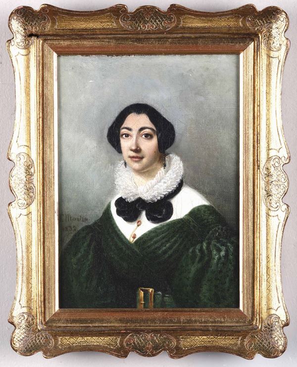 Firmato J. Martini e datato 1832 Ritratto di dama in abito verde