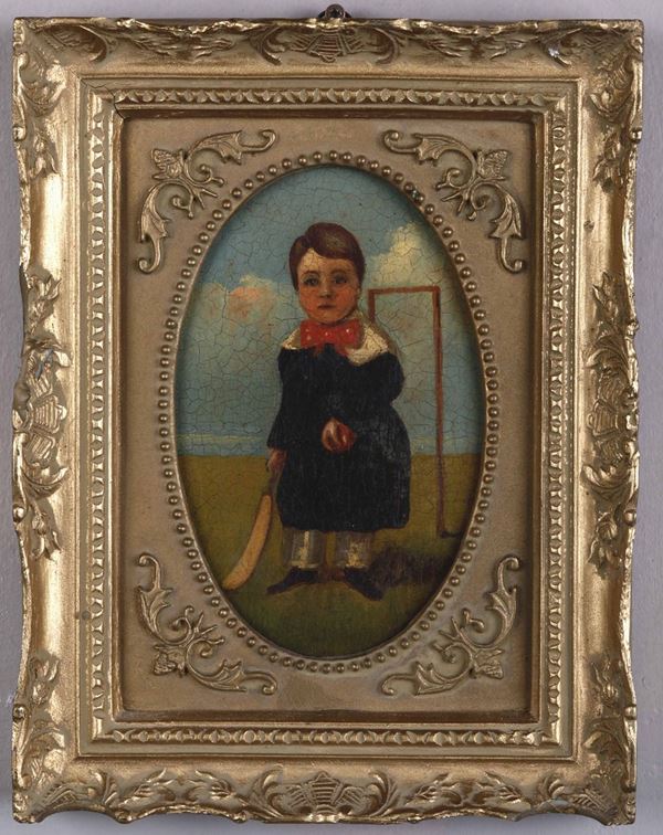Artista degli inizi del XX secolo Ritratto di bambino intento al gioco della pelota