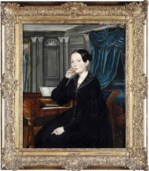 Firma indecifrata (XIX secolo) Ritratto di gentildonna al pianoforte, 1841