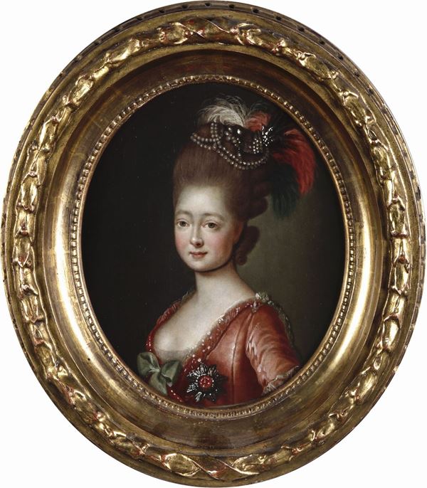 Artista della seconda metà del XVIII secolo Ritratto di gentildonna in abito rosso