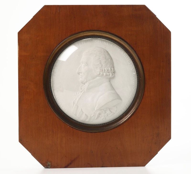 Rilievo in biscuit raffigurante Antoine Portal di profilo, XIX secolo  - Asta La dimora romana di Giorgio Forattini - I - Cambi Casa d'Aste